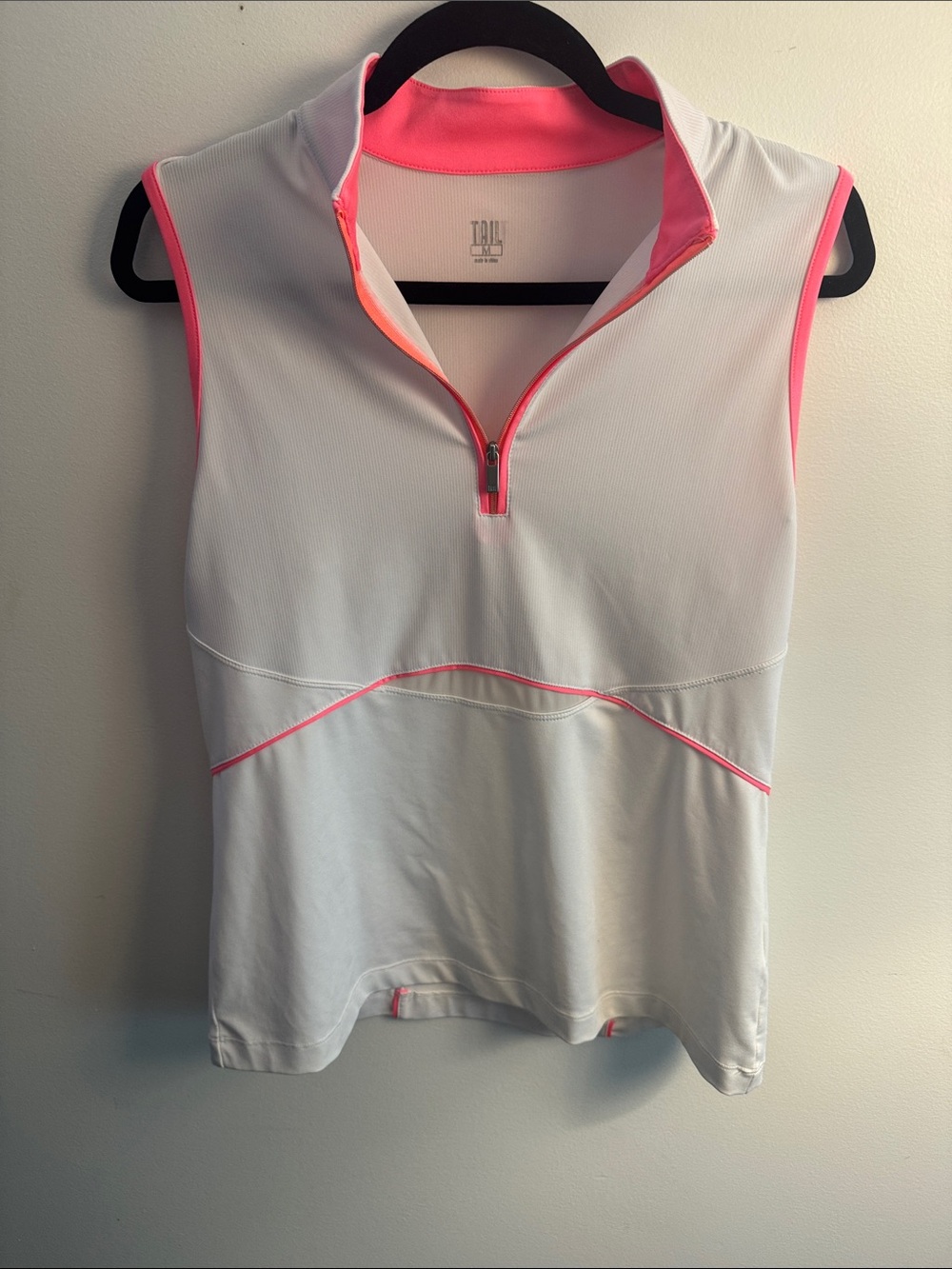 Tail White Sleeveless Zip-Front Tank with Neon Pink Trim